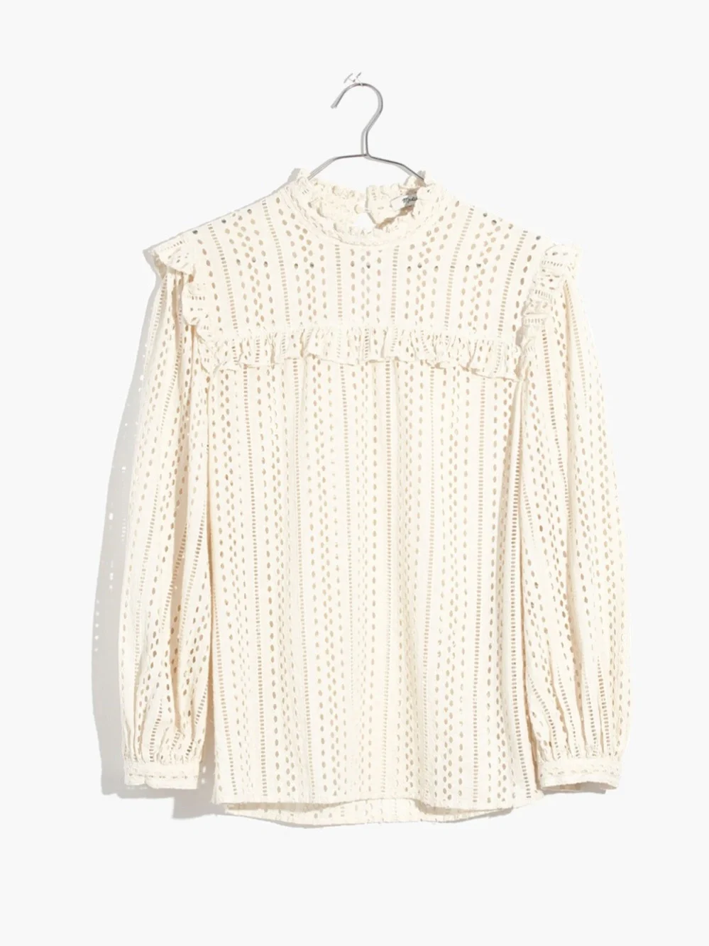 Madewell Eyelet Mockneck Ruffle Top in Cloud Lining